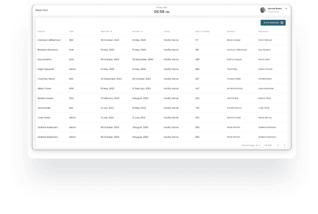 Dr.Pack automated pharmacy dashboard demonstrating scalability for high-volume medication packaging operations.
