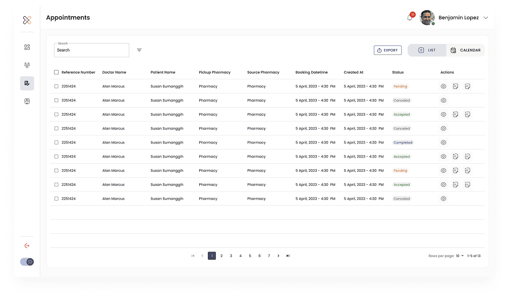 MedXLink integration showcase displaying a desktop clinic appointment dashboard and a mobile pharmacy app interface for telehealth booking.