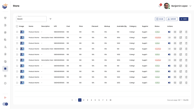 Pharmacy inventory management dashboard for tracking medication stock levels, expiry dates, and product availability in real-time.