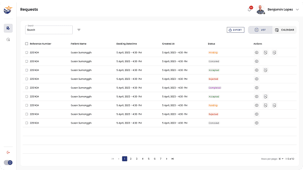 Pharmacy App Doctor Panel interface for managing patient requests, clinical notes, and electronic prescription approvals.