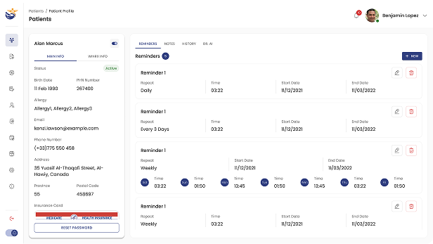 Pharmacy management dashboard showing real-time prescription analytics, order tracking, and patient management overview.